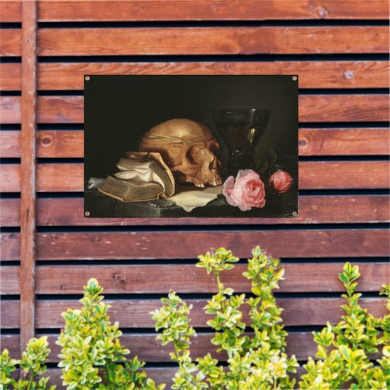 Une nature morte Vanitas avec un crâne, un livre et des roses - Jan Davidsz. Affiche de Heem - Affiches crâne - Posters de jardin Maîtres anciens - Affiche de jardin - Posters de jardin - Affiche de jardin Décoration murale 150x100 cm