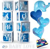 Fissaly 58 Stuks Babyshower Jongen & Gender Reveal Versiering Dozen – Baby Boy – Mommy to Be Party - Decoratie Ballonnen Pakket - Feestpakket
