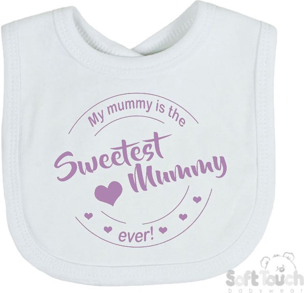 Goedkoopste Soft Touch Slabber Slabbetje Slab My mummy is the sweetest mummy ever! Moederdag Unisex Katoen Wit/lila Maat 33x22 Cm