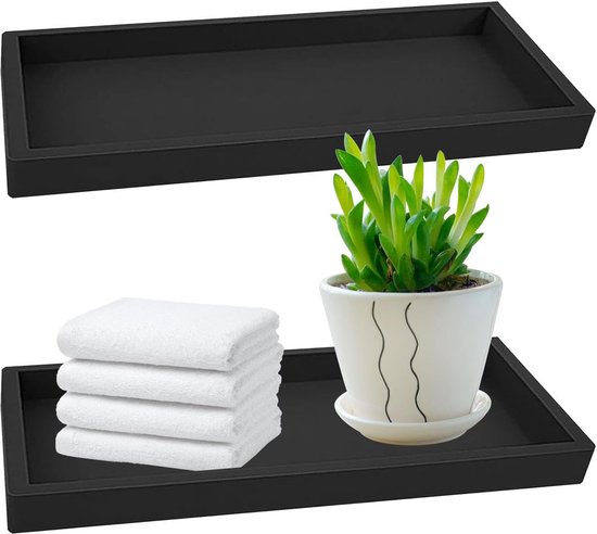 Decoratief dienblad voor badkamer - set van 2 rechthoekige dienbladen in zwart - voor stof, kaarsen, handdoek en cosmetica