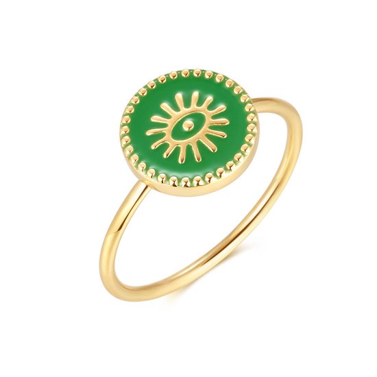 Twice As Nice Ring in goudkleurig edelstaal, groen oog 56