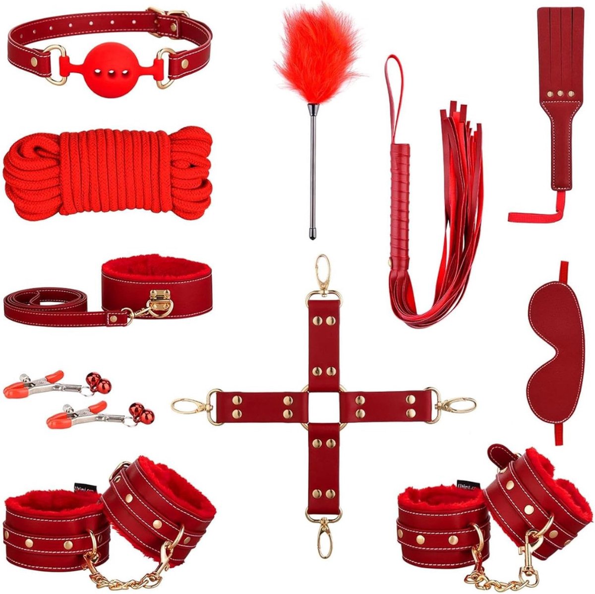 Goedkoopste BDSM Extreme - Sex Toys voor Koppels - Seksspeeltjes voor Koppel - Zweepje Seks - Shibari Touw – Shibari – Bondagesets - Sexspeeltjes voor Koppels - Couple Games – Bondagesets – Boeienset, Extreem BDSM, Handboeien, Tepelklemmen, etc - Rood