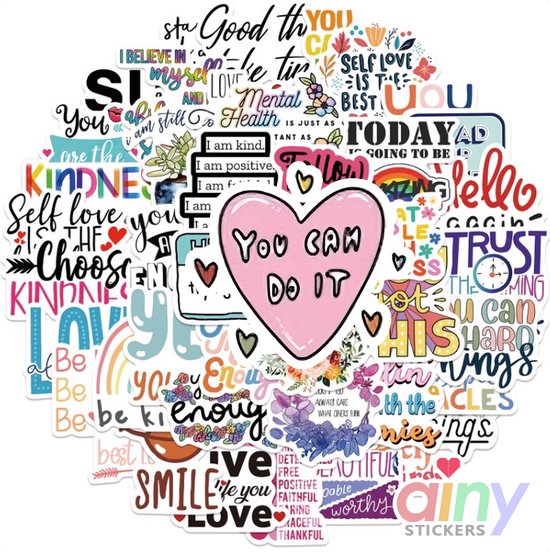 Foto: Ainy positive mindset stickers 50 stuks voor bullet journal fotoalbum wenskaarten laptop telefoon waterfles ook geschikt als muursticker geschenksticker skateboard stickers graffiti stickers stickervellen voor kinderen en volwassenen