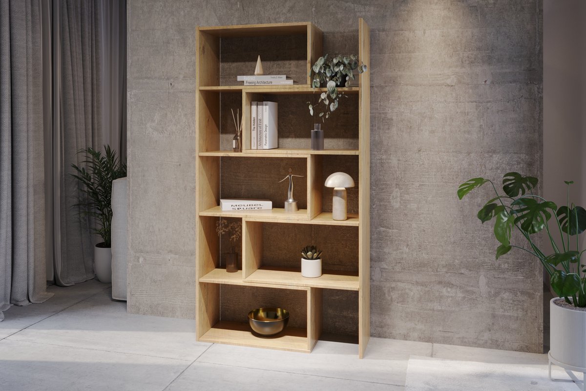 Meubel Square Boekenkast DIAMOND 2 - Eiken - 186x120x32 cm - Groot opbergkast - Tweedelig uitschuifbare rek