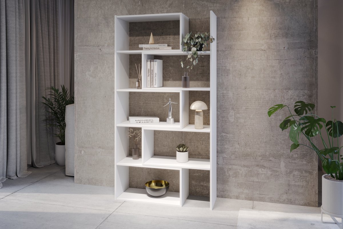 Meubel Square Boekenkast DIAMOND 2 - Wit - 186x120x32 cm - Groot opbergkast - Tweedelig uitschuifbare rek