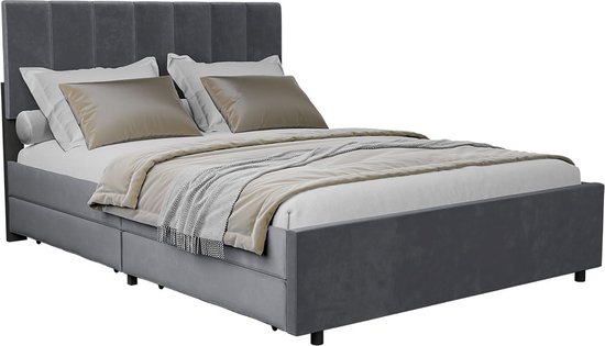 Juskys Gestoffeerd Bed Soria - 140 x 200 cm - Donkergrijs - Incl. Bedlades