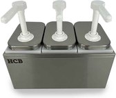 HCB® - Pompe à Sauce Professionnelle Restauration - 3 x 2 litres - Distributeur de sauce inox - Distributeur