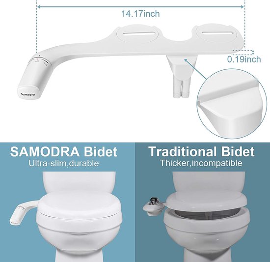 Bidet inzetstuk voor toiletlinks, ultradun niet-elektrisch bidet-opzetstuk, bediening links, dubbele sproeiers, billen-douche, acrylonitril-butadieen-styreen - Merkloos