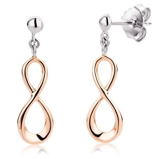Miore® - Boucles d'oreilles Infini Or Rose et Argent - Femme - Plaqué Or 18 Goud - Rose - Argent Sterling 925 - Forme Infini - Sans Allergène - Bijoux Faits Main de Haute Qualité