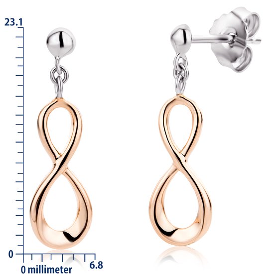Miore® - Boucles d'oreilles Infini Or Rose et Argent - Femme - Plaqué Or 18 Goud - Rose - Argent Sterling 925 - Forme Infini - Sans Allergène - Bijoux Faits Main de Haute Qualité