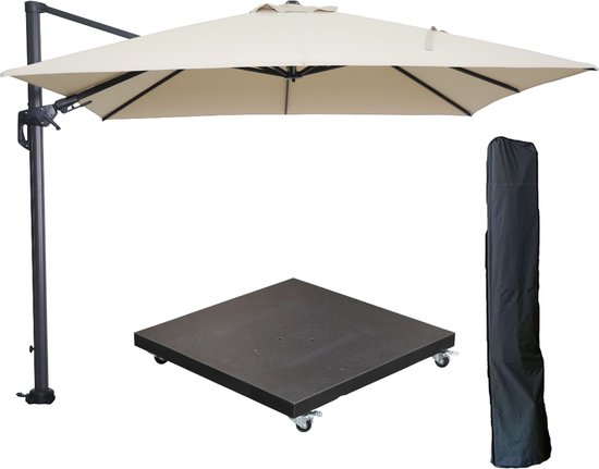 Foto: Garden impressions hawaii zweefparasol 300x300 cm carbon black ecru met 90kg verrijdbare parasolvoet en parasolhoes