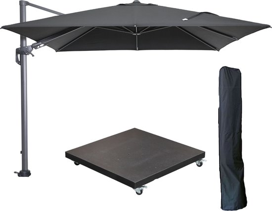 Foto: Garden impressions hawaii zweefparasol 300x300 cm carbon black zwart met 90kg verrijdbare parasolvoet en parasolhoes