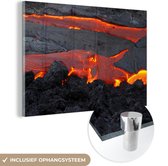 MuchoWow® Glasschilderij 60x40 cm - Schilderij acrylglas - Rode en hete lava - Foto op glas - Schilderijen