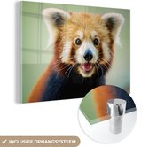 MuchoWow® Glasschilderij 30x20 cm - Schilderij acrylglas - Rode Panda - Oranje - Zwart - Foto op glas - Schilderijen