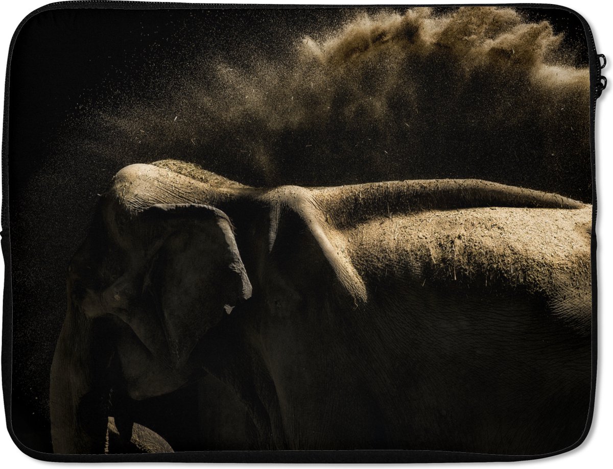 Laptophoes 17 inch - Olifant - Modder - Dieren - Zwart - Laptop sleeve - Binnenmaat 41x28 cm - Zwarte achterkant