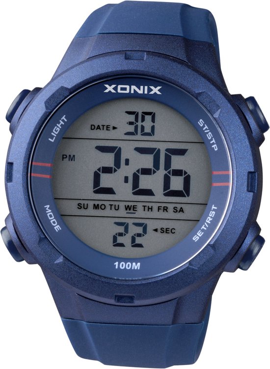 Xonix VZ-A04A - Horloge - Analoog - Heren - Mannen - Rond - Siliconen band - ABS - Cijfers - Achtergrondverlichting - Alarm - Start-Stop - Chronograaf - Tweede tijdzone - 12/24 - Waterdicht - DonkerBlauw - 10ATM