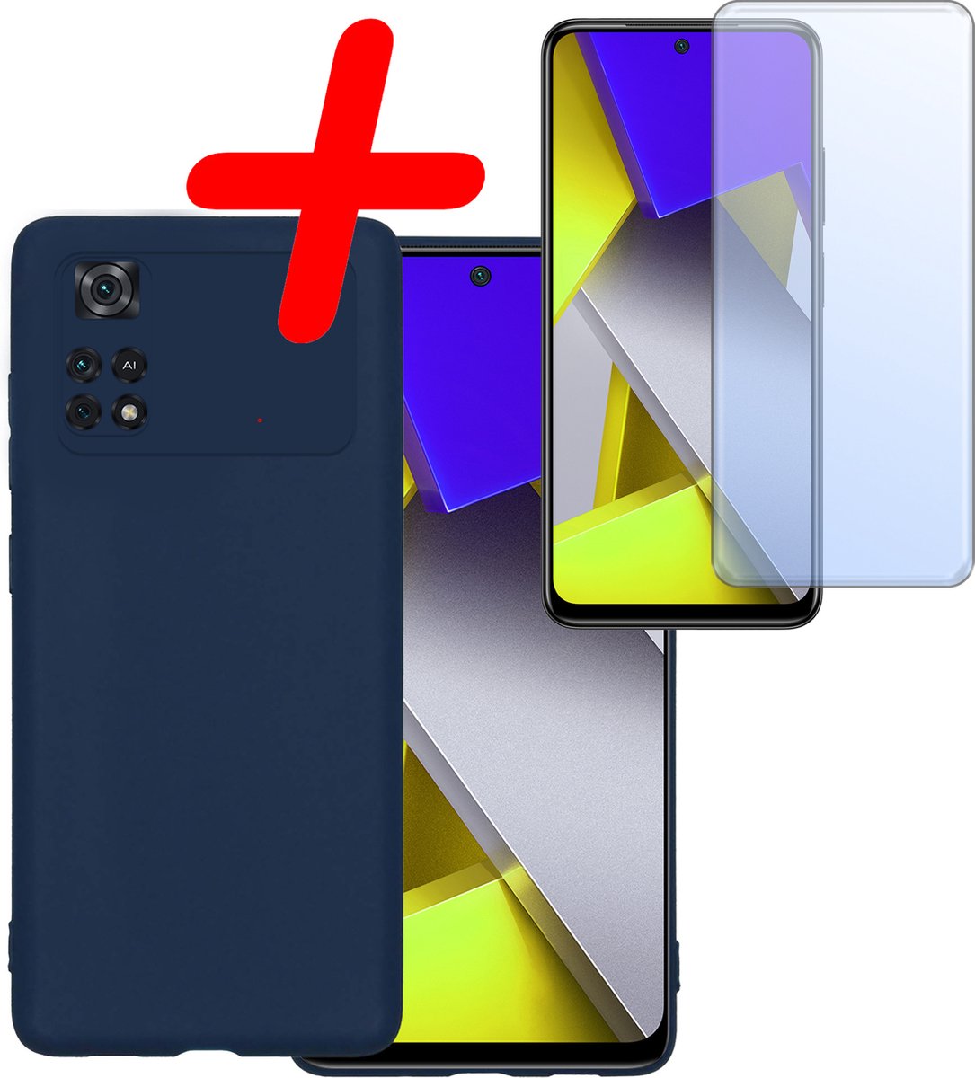 Hoesje Met Screenprotector - Geschikt voor Xiaomi Poco X4 Pro 5G - Sterk & Shockproof - Back Cover - Siliconen Case - Telefoon Hoes - Donkerblauw