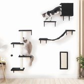 Katten Klimmuur - Katten Klim Wand - Klimmuur Kat - Katten Wandmeubel - 5 Delig - Zwart