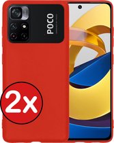 Hoesje Geschikt voor Xiaomi Poco M4 Pro 5G Hoesje Siliconen Case Hoes - Hoes Geschikt voor Xiaomi Poco M4 Pro 5G Hoes Cover Case - Rood - 2 PACK