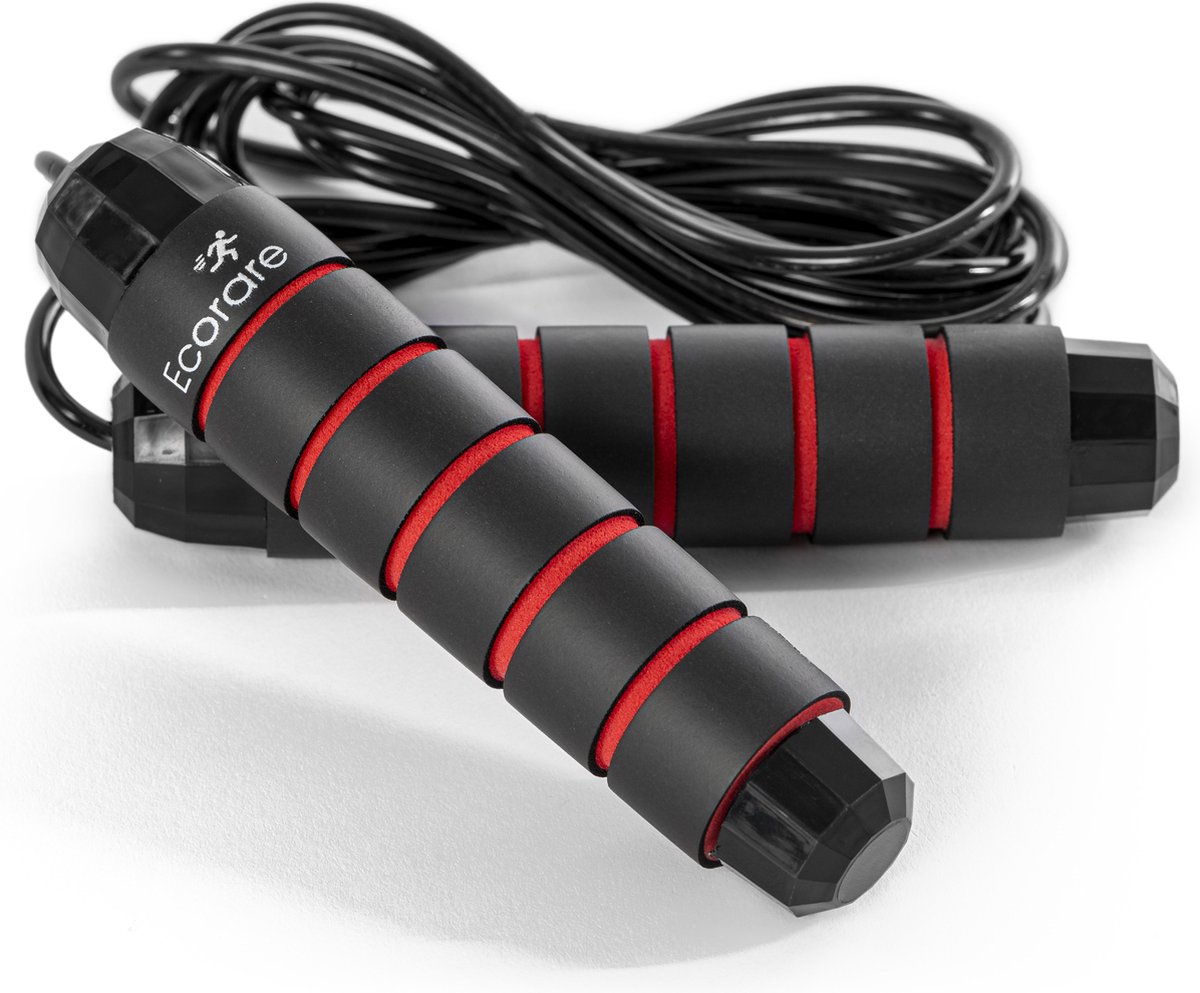Ecorare® - Professioneel sport springtouw - Verstelbaar - Speedrope - Jump rope - Volwassenen en kinderen - Rood en zwart