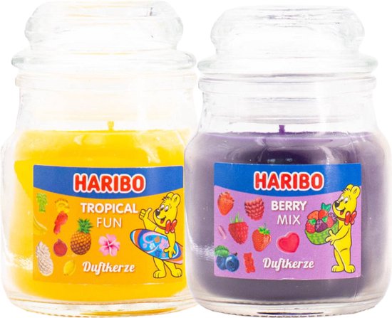 Haribo kaarsen 85gr set 2 - 1x klein Tropical 1x klein Berry