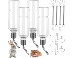 Drinkfles voor konijnen, 4 stuks, 350 ml, knaagdieren, drinkfles, automatische hangende waterflessen, knaagdierdrinken, geen druppel voor kleine dieren, cavia's, chinchilla's, hamsters