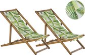 ANZIO - Strandstoel set van 2 - Lichthout/Groen/Palm - Polyester