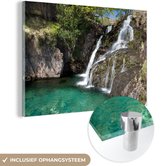 MuchoWow® Glasschilderij 60x40 cm - Schilderij acrylglas - Uitzicht op een mooie waterval in Snowdonia - Foto op glas - Schilderijen