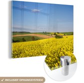 MuchoWow® Glasschilderij 90x60 cm - Schilderij acrylglas - Lente - Bloemen - Geel - Foto op glas - Schilderijen