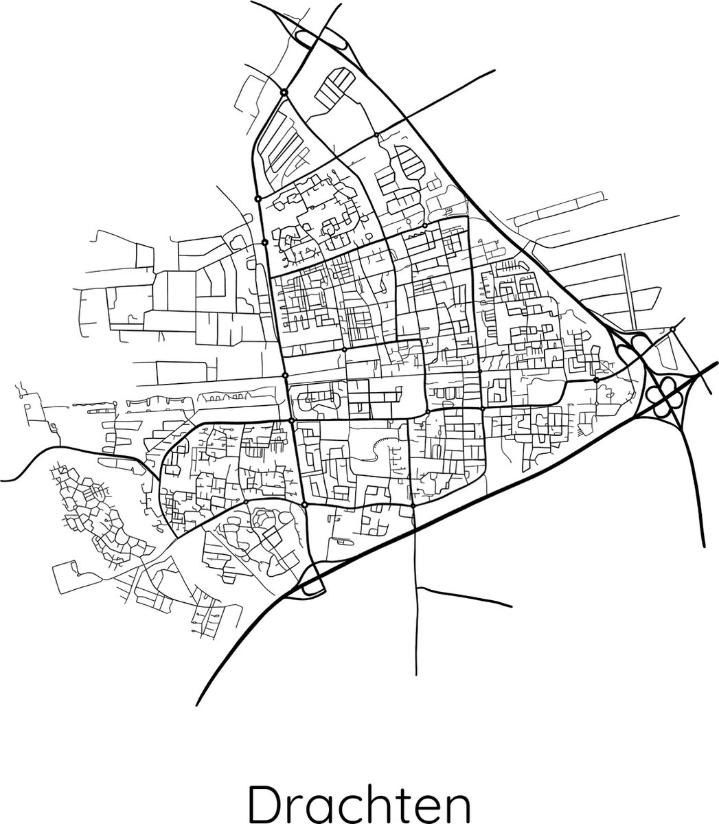 Poster plattegrond Drachten - poster - plattegrond - woonplaats - A4 - wanddecoratie