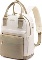 Petit sac à dos avec port de chargement USB - Beige/marron - 23 x 31 x 12,7 cm - Mini sac à dos pour femme avec compartiment pour tablette - École, étude, travail - Résistant à l'eau - 9 L