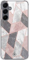 Casimoda® hoesje - Geschikt voor Samsung Galaxy A55 - Stone grid marmer / Abstract marble - Shockproof case - Extra sterk - TPU/polycarbonaat - Roze, Transparant