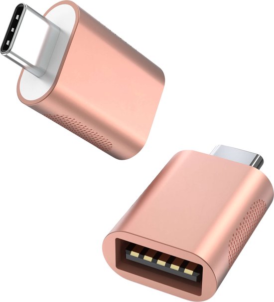 Nexibo 2x USB C naar USB A Adapter - USB 3.0 - 5Gbps - Rosé Goud