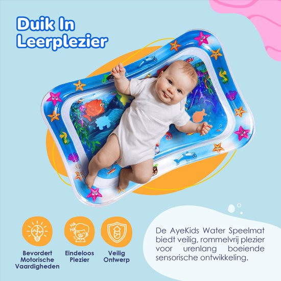 AyeKids Waterspeelmat - Watermat - Speelkleed - Opblaasbaar - Watermat Baby - Blauw