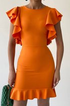 Ruffle mouw jurk | oranje | maat M