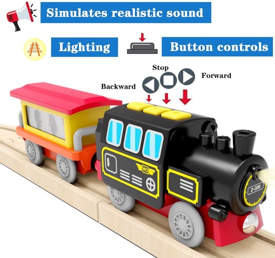 Op batterijen werkende locomotief, magnetische speelgoedset voor houten rails