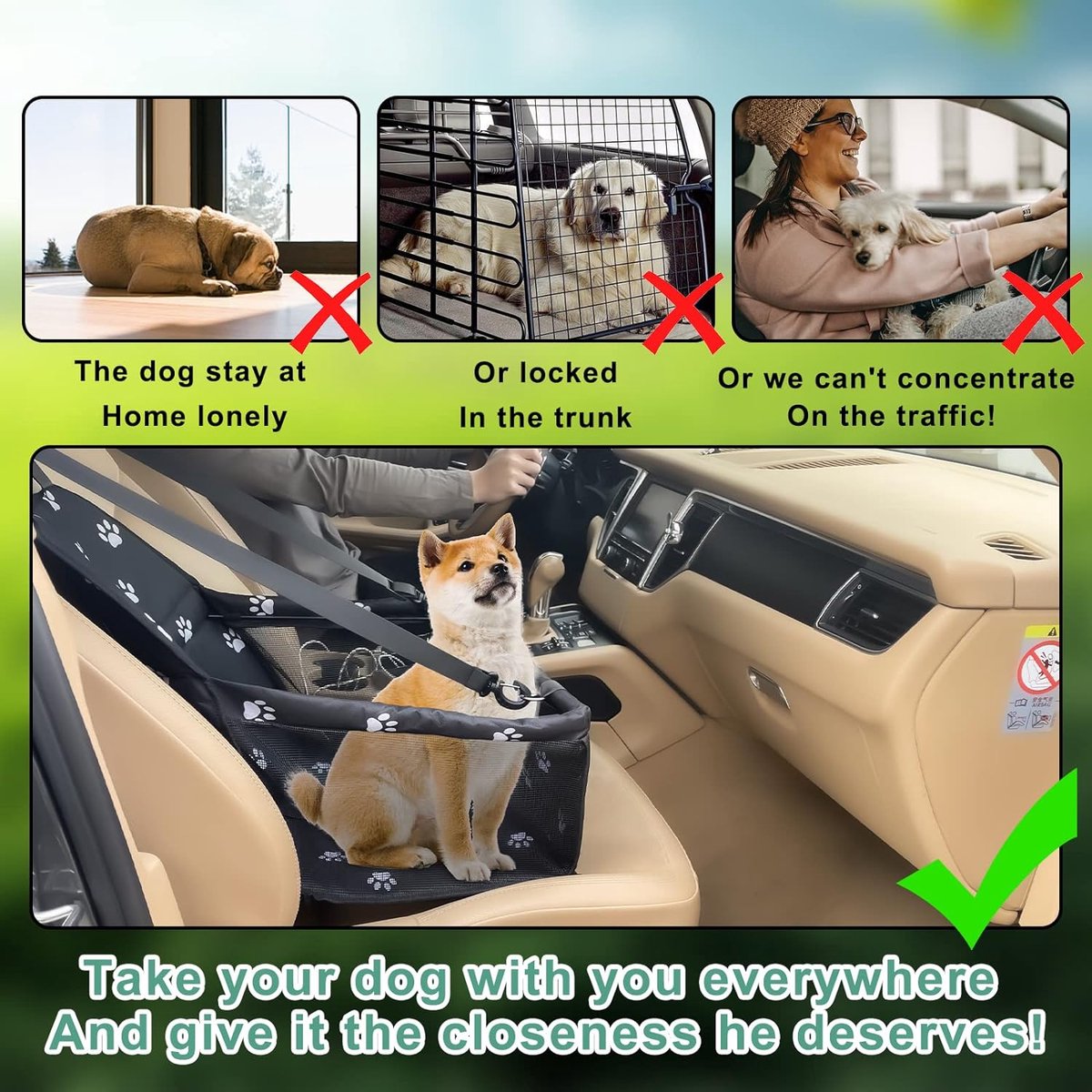 Panier Voiture Pour Chien 45x40x34 Cm - Siège Auto Confortable Et Sécurisé, Housse Lavable, Pour Petits Et Moyens Chiens - 4
