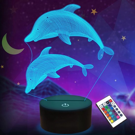 Nachtelijke Avonturen: 3D Dolfijn Nachtlamp - Een Betoverend Geschenk voor Avontuurlijke Geesten!