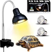 Terrarium Warmtelamp - Clip On Systeem - Inclusief 2 UVA UVB 25W Zonnespot Gloeilampen - 360° Draaibare Klem - Geschikt voor Aquarium en Terrarium - Ideaal voor Schildpadden, Slangen, Hagedissen - Zwart
