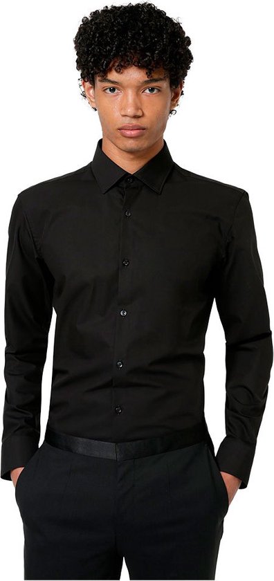 HUGO Kenno slim fit overhemd - popeline - zwart - Strijkvriendelijk - Boordmaat: 45