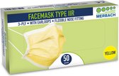 Merbach mondmasker geel 3-lgs IIR oorlus- 2 x 50 stuks voordeelverpakking