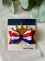 Julé Design Koningsdag haarclip kroon / strik rood / wit / blauw / goud