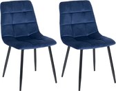 CLP Tilde Set van 2 eetkamerstoelen - Zonder armleuning - Industrieel - blauw Fluweel