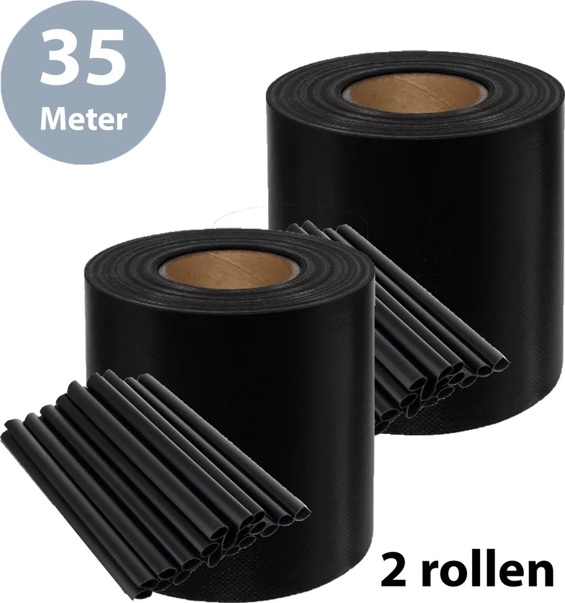 ForDig Vlechtband Zwart (2 Rollen) - 35x0,19 Meter - Privacyband Tuinscherm - Privacystrips Voor Tuinafsluiting - PVC