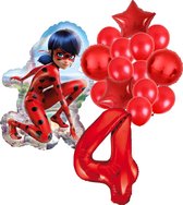 Miraculous Ladybug ballonnen pakket - 4 jaar - 86x55cm - Ladybug Balonnen set - Folie Ballon - Tales of ladybug - Themafeest - Verjaardag - Ballonnen - Versiering - Helium ballon
