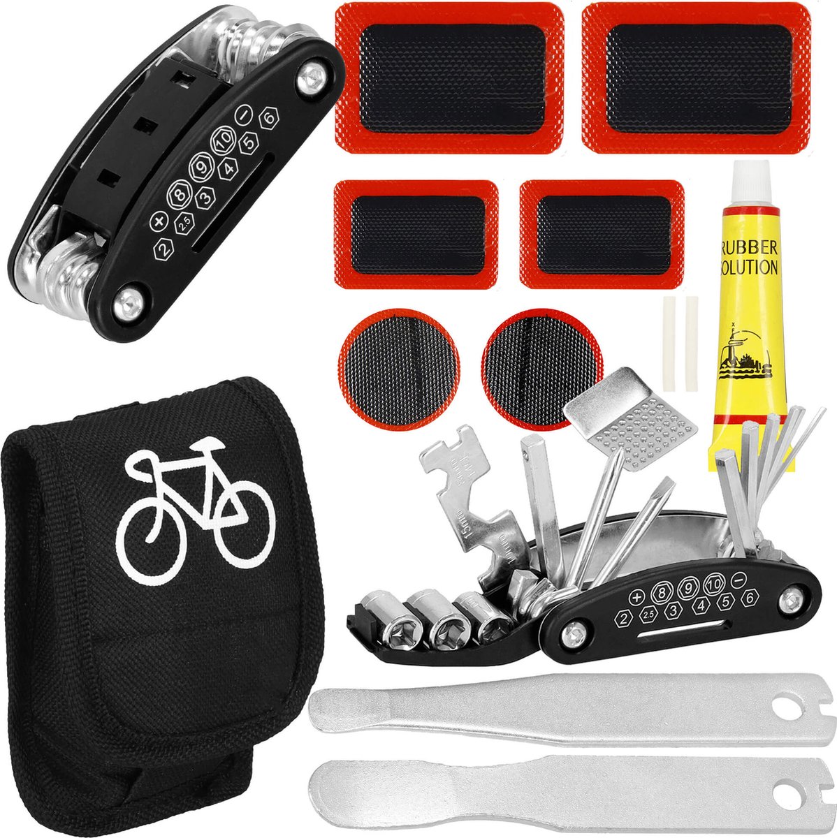 Springos Fietsbanden Reparatieset - Multitool - Etui - Metaal