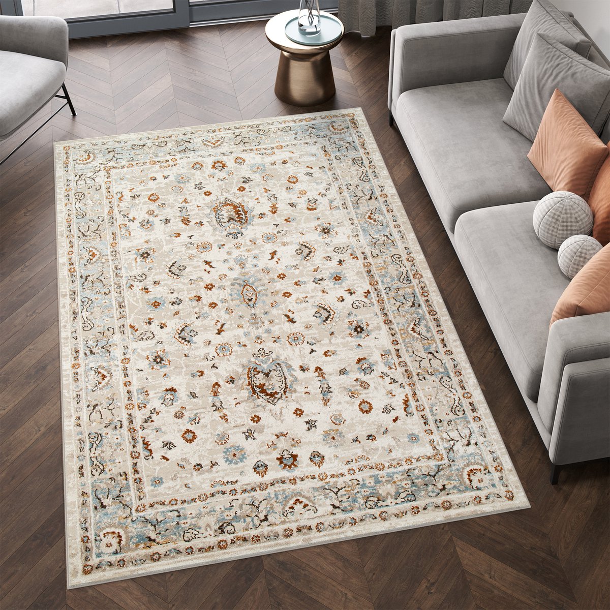 HOMFINE Vintage tapijt - woonkamertapijt slaapkamertapijt wasbare tapijten eetkamertapijt laagpolig buitentapijt pluizig antisliptapijt 240 x 340 cm Beige