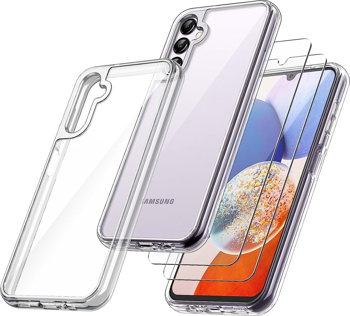 Nuvex Hoesje Geschikt voor Samsung Galaxy A14 5G Transparant Telefoonhoesje - Anti-Shock Case Cover met 2x Screenprotector