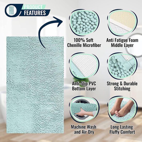 DEXI Badmat 60 x 110 cm, Antislip Zacht Badmatten Waterabsorberende, Machinewasbaar Badkamertapijt voor Douche, Bad en Toilet, Zwart DEXI Badmat 60 x 110 cm, Antislip Zacht Badmatten Waterabsorberende, Machinewasbaar Badkamertapijt voor Douche, Bad en Toilet, Zwart