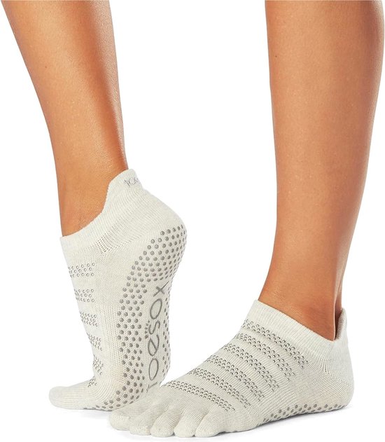 ToeSox Yoga No-Show Grip Socks teensokken - Grijs/Wit - 36-38